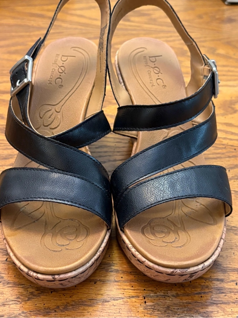 b.o.c. Black Crisscross Wedge Sandals